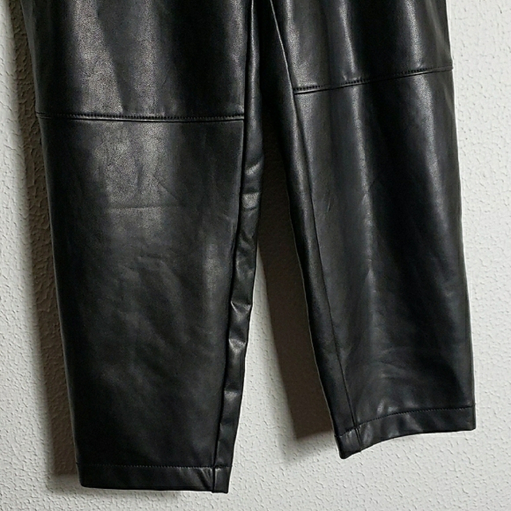 Abercrombie & Fitch Black Faux Leather Paperbag Pants Tie Waist Straight Leg S - Picture 6 of 13